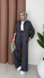 Fashion Taşlı Bomber İkili Takım - Antrasit