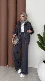 Fashion Taşlı Bomber İkili Takım - Antrasit - Görsel 3