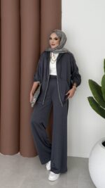 Fashion Taşlı Bomber İkili Takım - Antrasit - Görsel 2