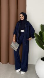 Fashion Taşlı Bomber İkili Takım - Lacivert - Görsel 2