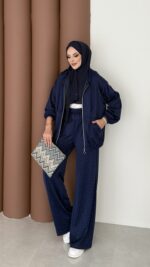 Fashion Taşlı Bomber İkili Takım - Lacivert - Görsel 3