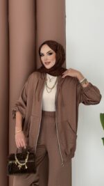 Fashion Taşlı Bomber İkili Takım - Kahverengi - Görsel 4