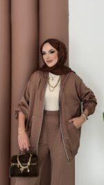 Fashion Taşlı Bomber İkili Takım - Kahverengi - Görsel 3