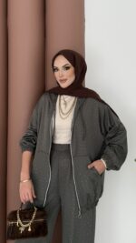 Fashion Taşlı Bomber İkili Takım - Haki - Görsel 4