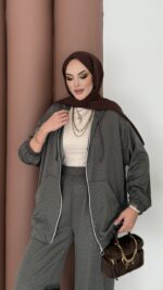 Fashion Taşlı Bomber İkili Takım - Haki - Görsel 3