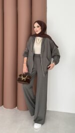 Fashion Taşlı Bomber İkili Takım - Haki - Görsel 2