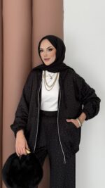 Fashion Taşlı Bomber İkili Takım - Siyah - Görsel 4