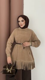 Autumn Süet Fırfırlı Tunik - Camel - Görsel 5