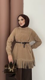 Autumn Süet Fırfırlı Tunik - Camel - Görsel 6