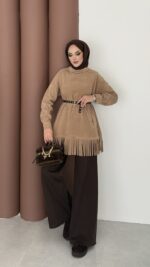 Autumn Süet Fırfırlı Tunik - Camel - Görsel 4