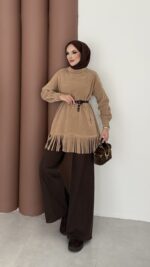 Autumn Süet Fırfırlı Tunik - Camel - Görsel 3