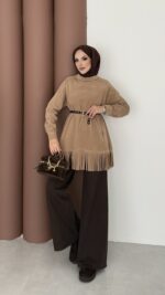 Autumn Süet Fırfırlı Tunik - Camel - Görsel 2