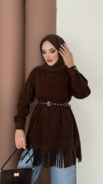 Autumn Süet Fırfırlı Tunik - Kahverengi - Görsel 7