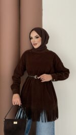 Autumn Süet Fırfırlı Tunik - Kahverengi - Görsel 4