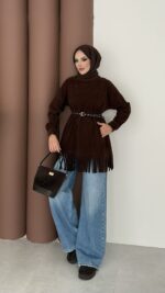 Autumn Süet Fırfırlı Tunik - Kahverengi