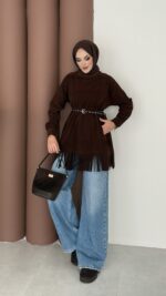 Autumn Süet Fırfırlı Tunik - Kahverengi - Görsel 3