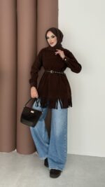 Autumn Süet Fırfırlı Tunik - Kahverengi - Görsel 2