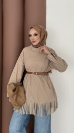 Autumn Süet Fırfırlı Tunik - Bej - Görsel 3