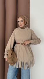 Autumn Süet Fırfırlı Tunik - Bej - Görsel 4