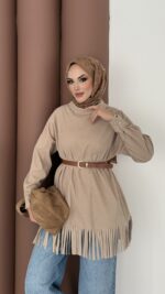 Autumn Süet Fırfırlı Tunik - Bej - Görsel 5