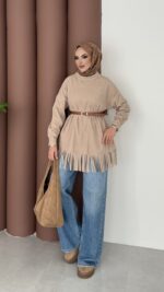 Autumn Süet Fırfırlı Tunik - Bej