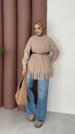 Autumn Süet Fırfırlı Tunik - Bej - Görsel 7