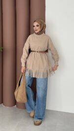 Autumn Süet Fırfırlı Tunik - Bej - Görsel 6