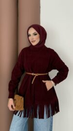 Autumn Süet Fırfırlı Tunik - Bordo - Görsel 6