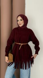 Autumn Süet Fırfırlı Tunik - Bordo - Görsel 7