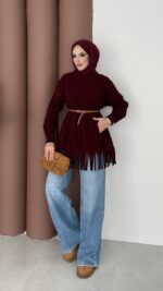 Autumn Süet Fırfırlı Tunik - Bordo