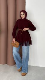 Autumn Süet Fırfırlı Tunik - Bordo - Görsel 3