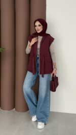 Pinterest Fox Yelek - Bordo - Görsel 6