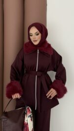 Luxury Kürklü Scuba İkli Takım - Bordo - Görsel 6