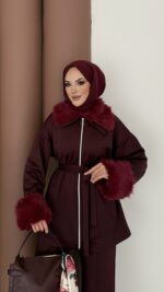 Luxury Kürklü Scuba İkli Takım - Bordo - Görsel 3