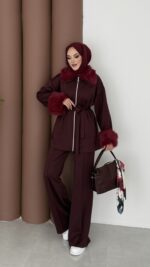 Luxury Kürklü Scuba İkli Takım - Bordo - Görsel 2