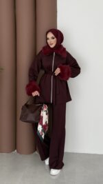 Luxury Kürklü Scuba İkli Takım - Bordo