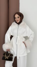 Luxury Kürklü Scuba İkli Takım - Beyaz - Görsel 8