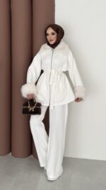 Luxury Kürklü Scuba İkli Takım - Beyaz