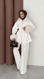 Luxury Kürklü Scuba İkli Takım - Beyaz - Görsel 4