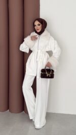 Luxury Kürklü Scuba İkli Takım - Beyaz - Görsel 3