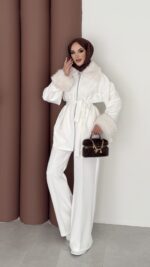 Luxury Kürklü Scuba İkli Takım - Beyaz - Görsel 2