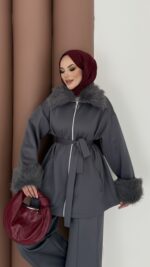 Luxury Kürklü Scuba İkli Takım - Antrasit - Görsel 5