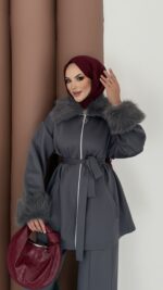 Luxury Kürklü Scuba İkli Takım - Antrasit - Görsel 4