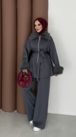 Luxury Kürklü Scuba İkli Takım - Antrasit