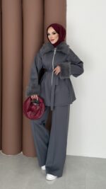 Luxury Kürklü Scuba İkli Takım - Antrasit - Görsel 2