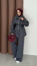 Luxury Kürklü Scuba İkli Takım - Antrasit - Görsel 3