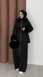 Luxury Kürklü Scuba İkli Takım - Siyah - Görsel 2