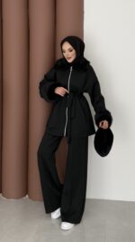 Luxury Kürklü Scuba İkli Takım - Siyah - Görsel 4