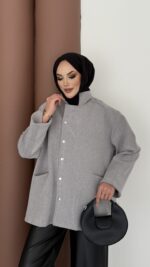 Lost Çıtçıtlı Kaşe Ceket - Gri - Görsel 5