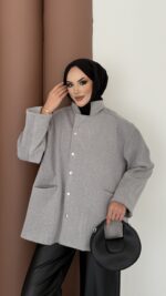 Lost Çıtçıtlı Kaşe Ceket - Gri - Görsel 3